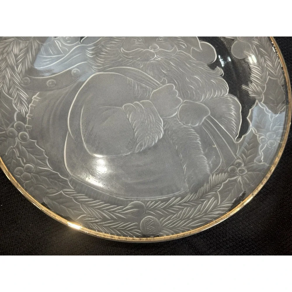 White Christmas Platter By Elements Gold Rim 13